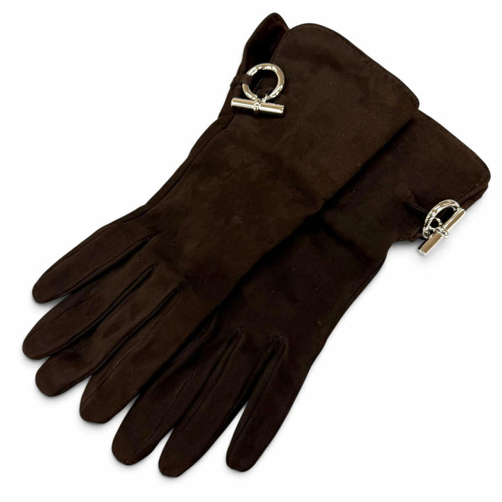 Great HERMES gloves Glennan Metal Sheepskin Leather Gloves Brown Mouton 7.5
