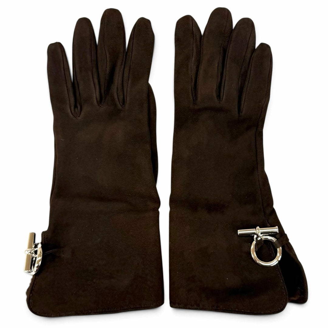 Great HERMES gloves Glennan Metal Sheepskin Leather Gloves Brown Mouton 7.5