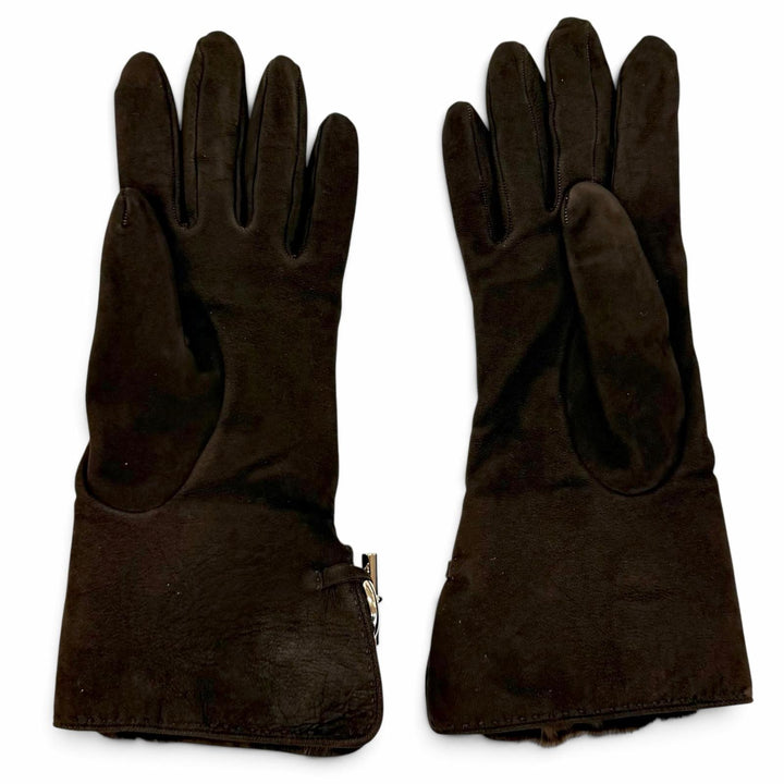 Great HERMES gloves Glennan Metal Sheepskin Leather Gloves Brown Mouton 7.5
