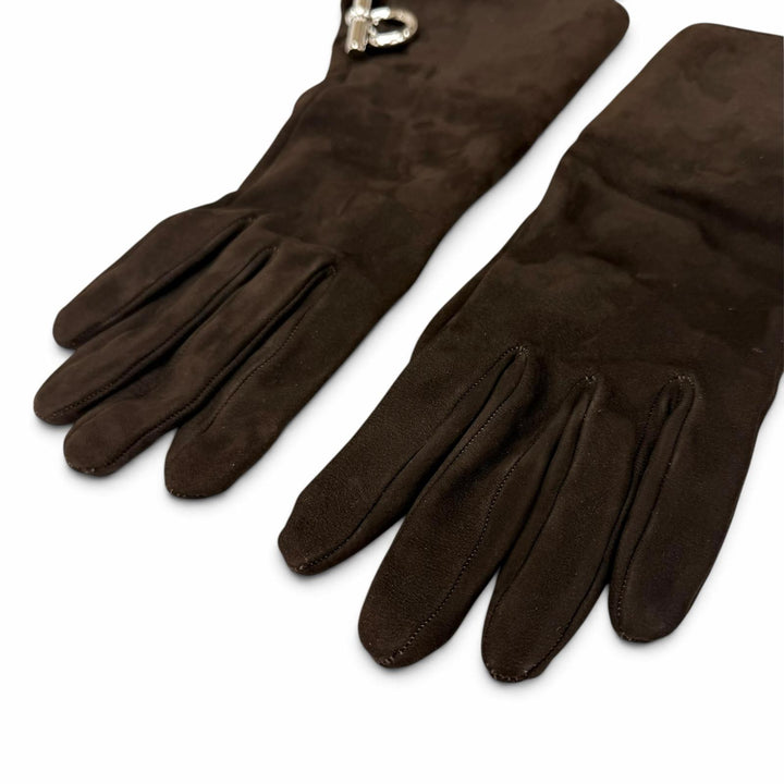 Great HERMES gloves Glennan Metal Sheepskin Leather Gloves Brown Mouton 7.5