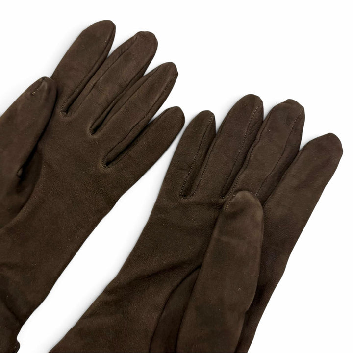 Great HERMES gloves Glennan Metal Sheepskin Leather Gloves Brown Mouton 7.5