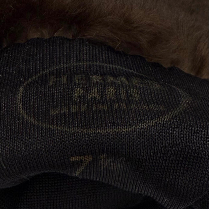 Great HERMES gloves Glennan Metal Sheepskin Leather Gloves Brown Mouton 7.5