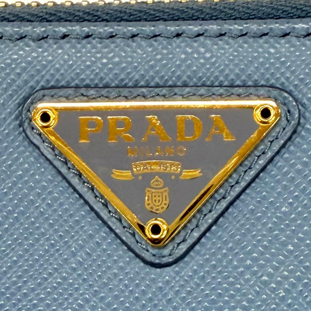 Excellent PRADA Purse Triangle logo Light blue Safiano leather Women 1DH010