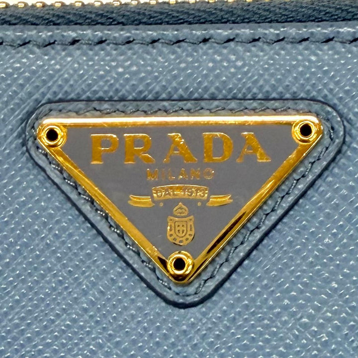 Excellent PRADA Purse Triangle logo Light blue Safiano leather Women 1DH010