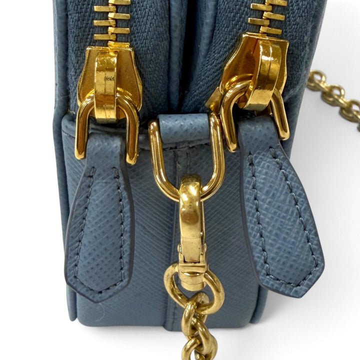 Excellent PRADA Purse Triangle logo Light blue Safiano leather Women 1DH010