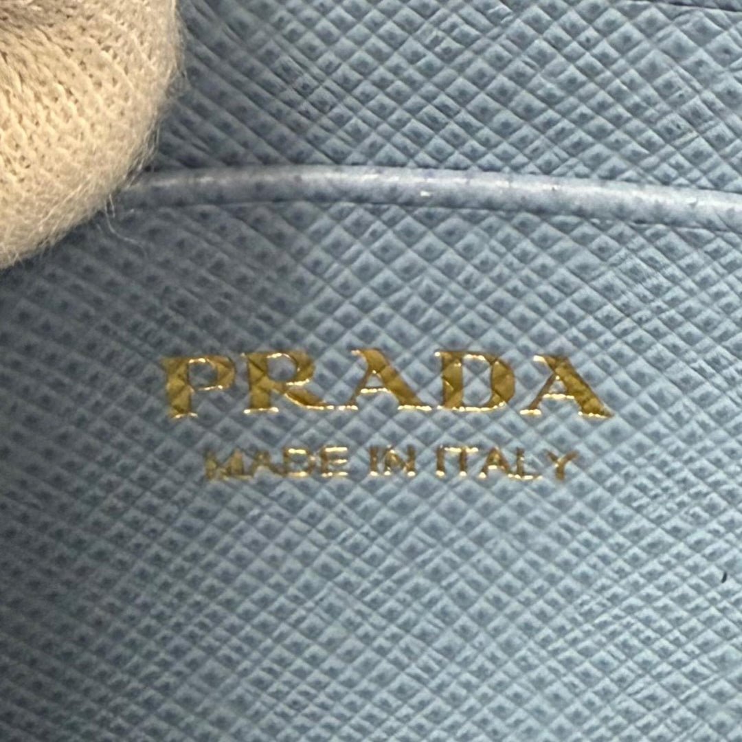 Excellent PRADA Purse Triangle logo Light blue Safiano leather Women 1DH010