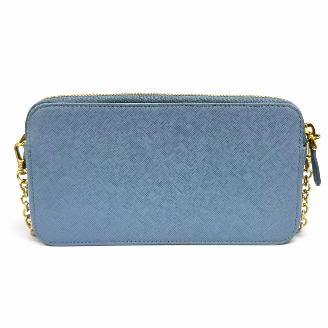 Excellent PRADA Purse Triangle logo Light blue Safiano leather Women 1DH010