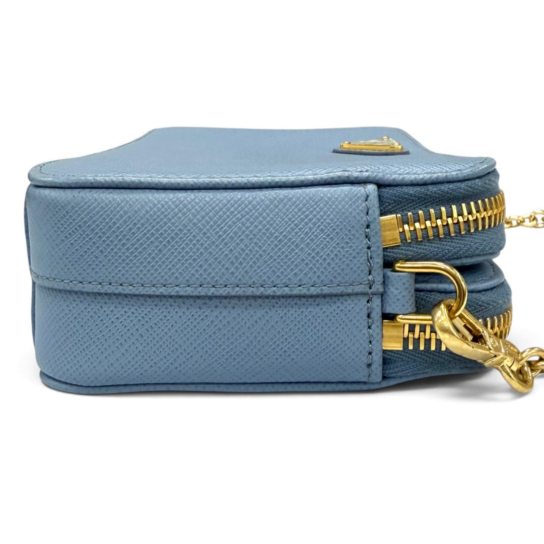 Excellent PRADA Purse Triangle logo Light blue Safiano leather Women 1DH010