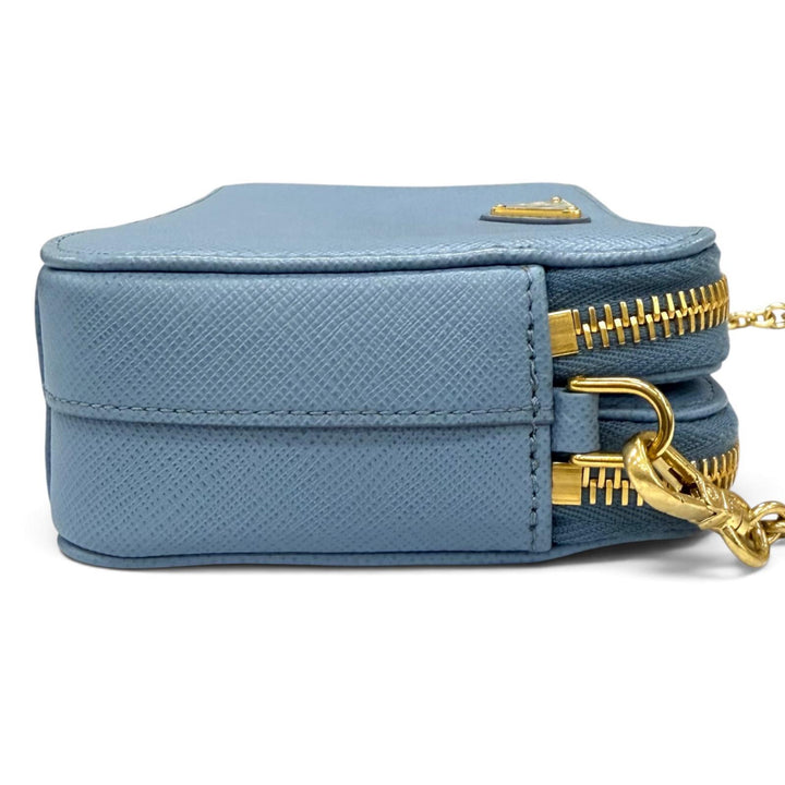 Excellent PRADA Purse Triangle logo Light blue Safiano leather Women 1DH010