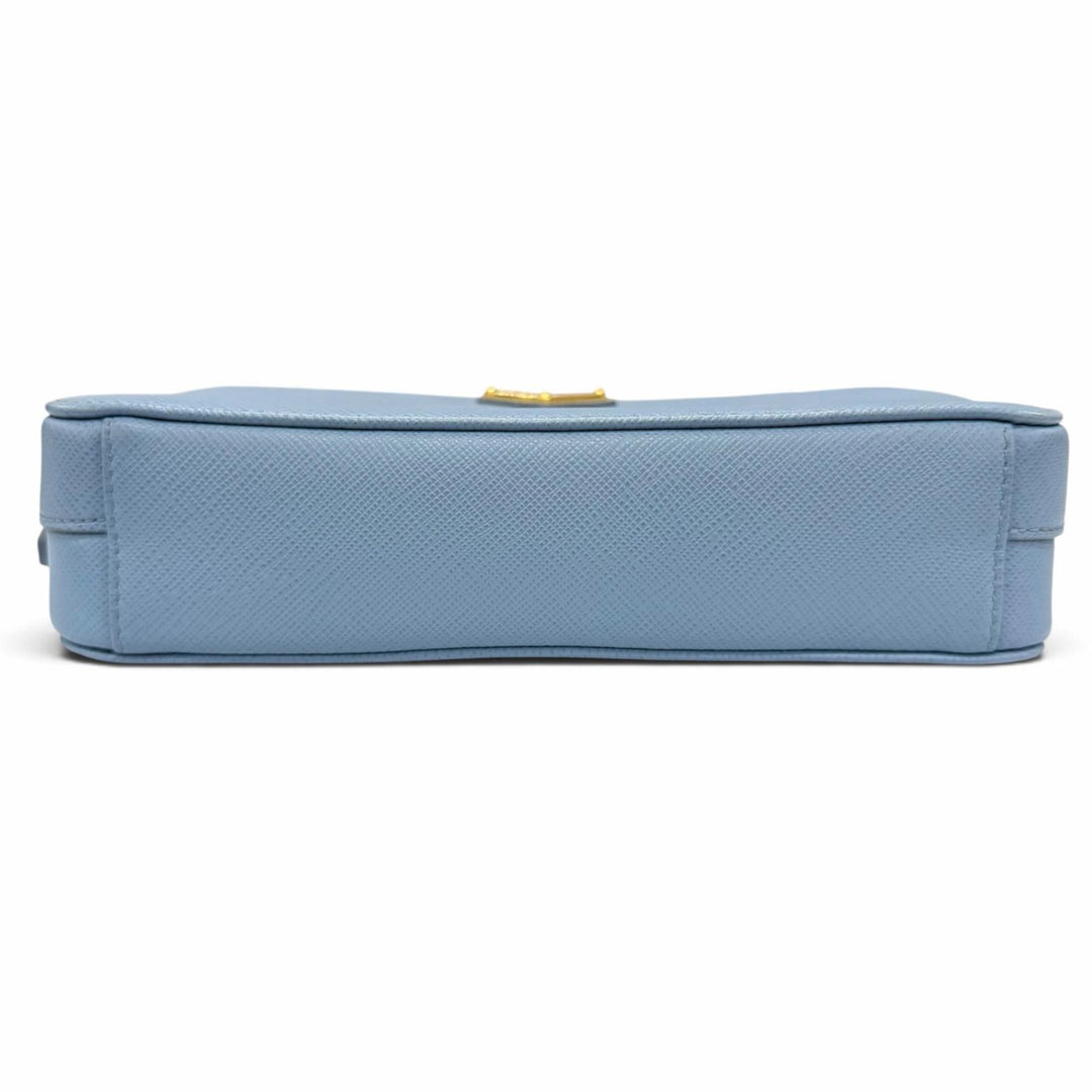 Excellent PRADA Purse Triangle logo Light blue Safiano leather Women 1DH010
