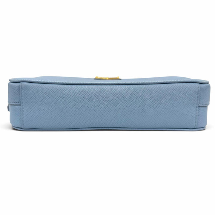 Excellent PRADA Purse Triangle logo Light blue Safiano leather Women 1DH010