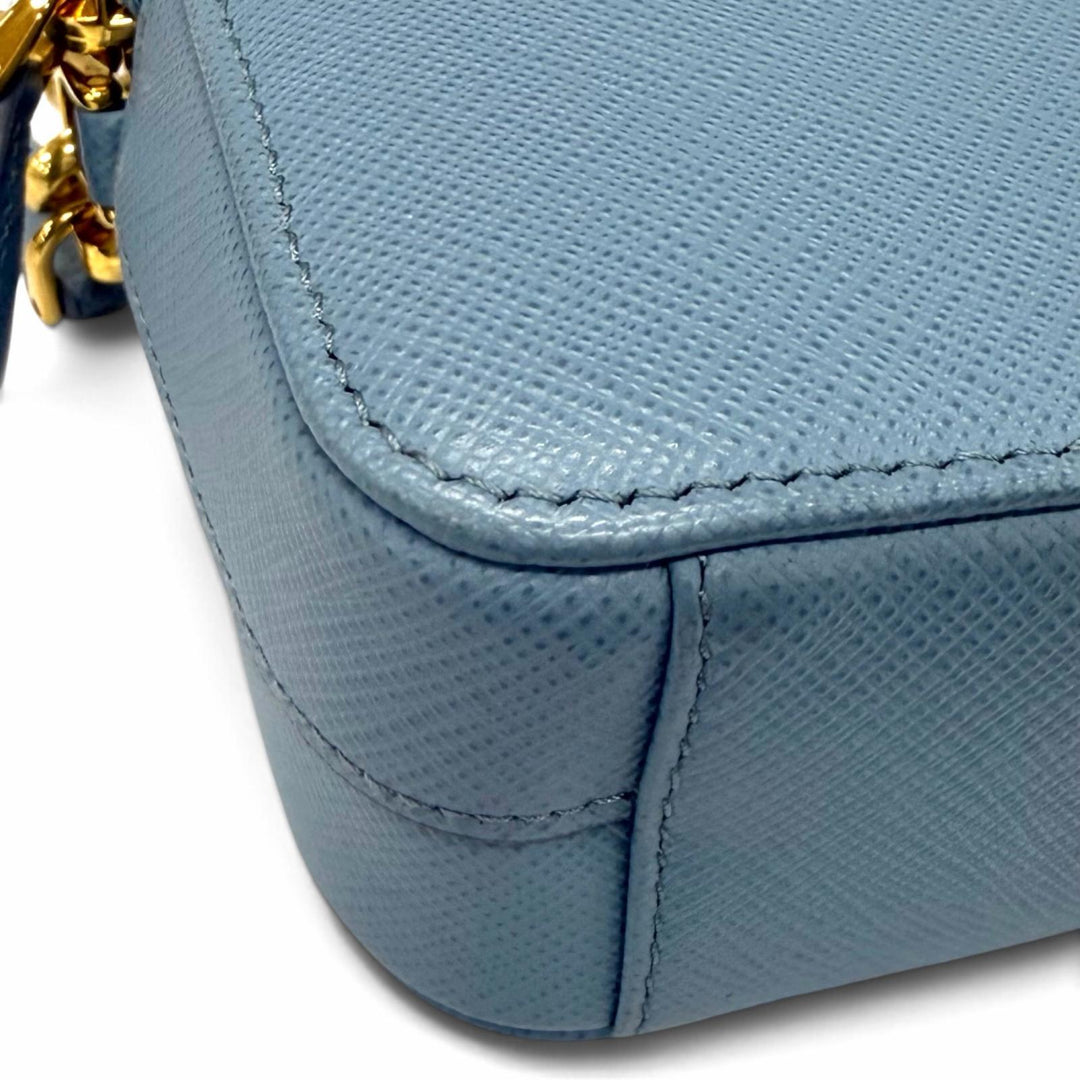 Excellent PRADA Purse Triangle logo Light blue Safiano leather Women 1DH010