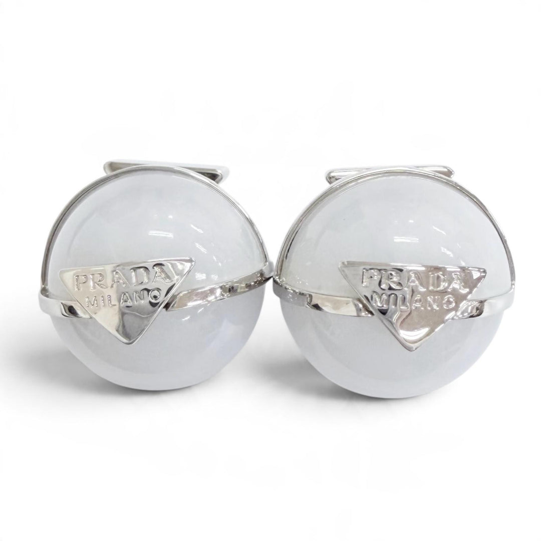 Excellent PRADA Pierce Triangle Logo Crystal Ball Earrings (Pair) 1I0239