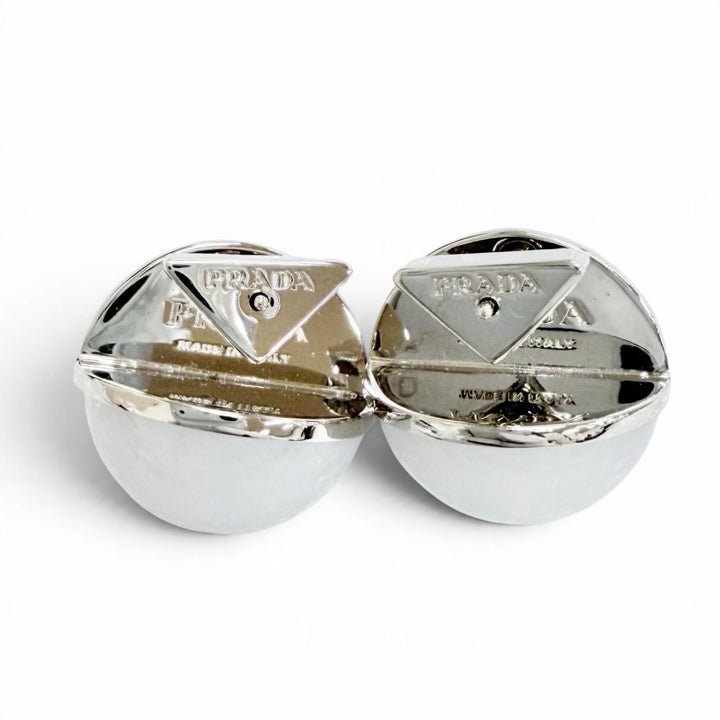 Excellent PRADA Pierce Triangle Logo Crystal Ball Earrings (Pair) 1I0239