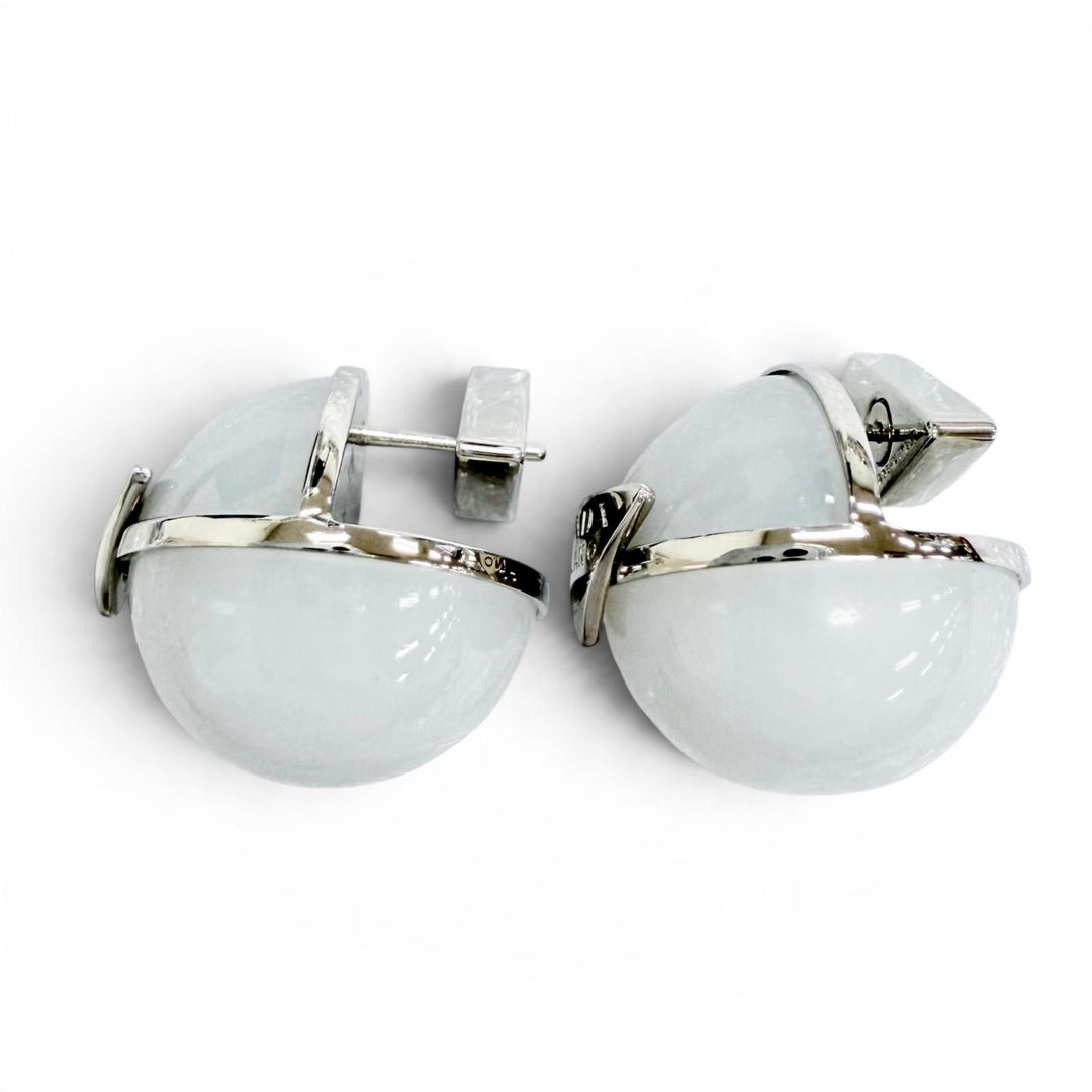 Excellent PRADA Pierce Triangle Logo Crystal Ball Earrings (Pair) 1I0239