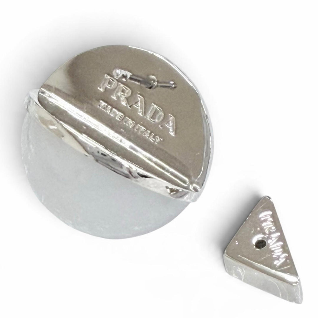 Excellent PRADA Pierce Triangle Logo Crystal Ball Earrings (Pair) 1I0239