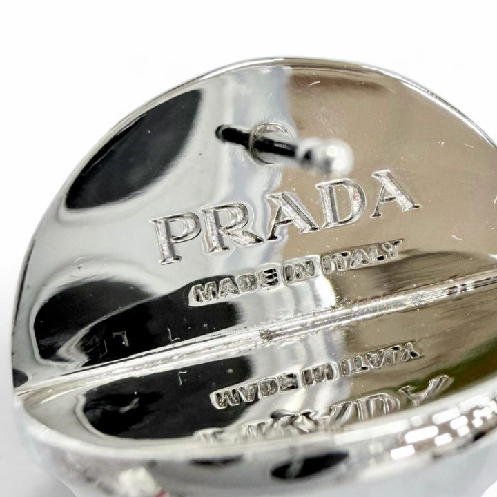 Excellent PRADA Pierce Triangle Logo Crystal Ball Earrings (Pair) 1I0239