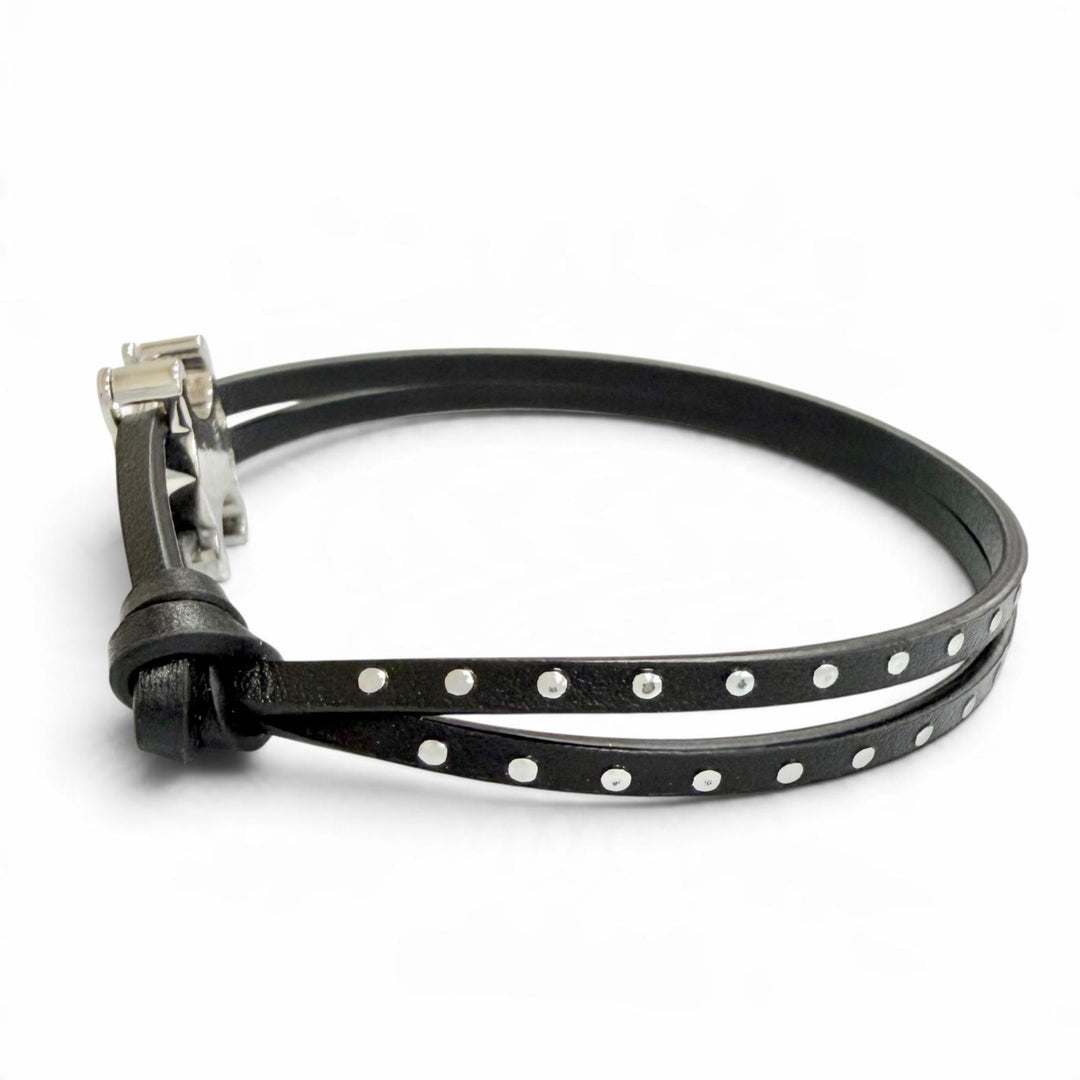 Pristine CELINE bracelet Triomphe Stud Clasp Leather Bangle black 60RW3SMO.3SMO