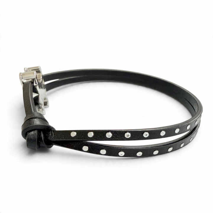 Pristine CELINE bracelet Triomphe Stud Clasp Leather Bangle black 60RW3SMO.3SMO