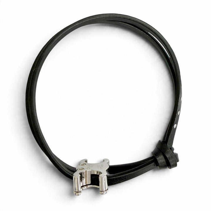 Pristine CELINE bracelet Triomphe Stud Clasp Leather Bangle black 60RW3SMO.3SMO