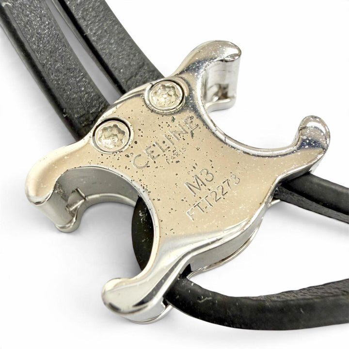 Pristine CELINE bracelet Triomphe Stud Clasp Leather Bangle black 60RW3SMO.3SMO