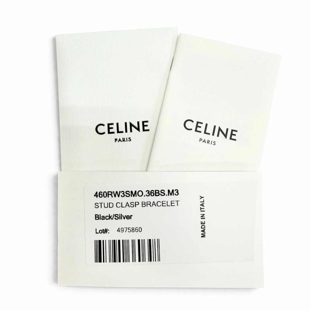 Pristine CELINE bracelet Triomphe Stud Clasp Leather Bangle black 60RW3SMO.3SMO