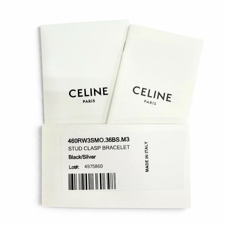 Pristine CELINE bracelet Triomphe Stud Clasp Leather Bangle black 60RW3SMO.3SMO
