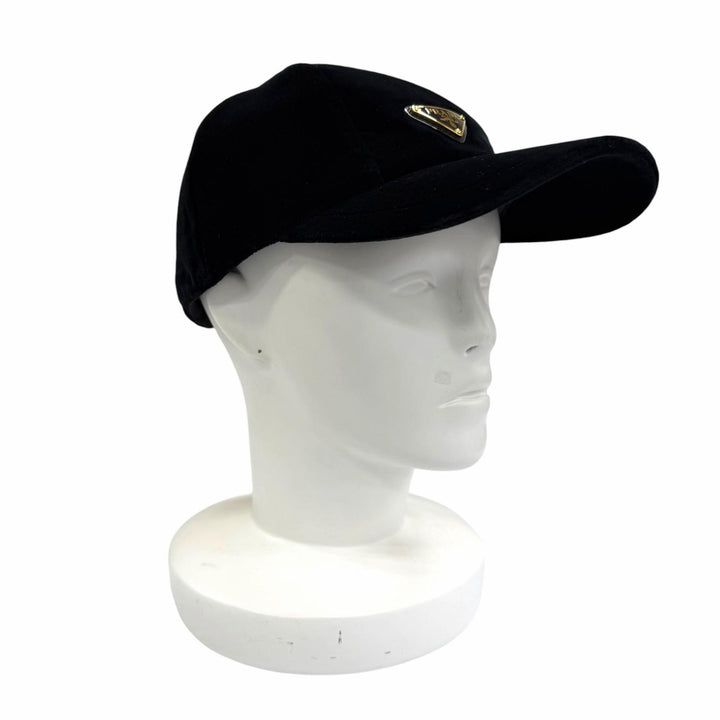 Excellent PRADA cap Triangle with logo velvet baseball black cotton M 1HC336