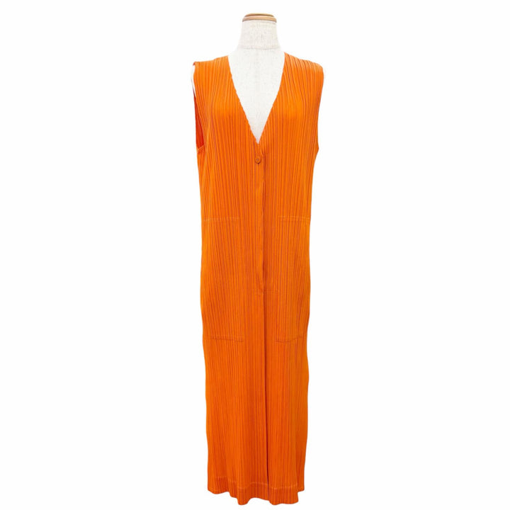 Excellent PLEATS PLEASE Best Long gilet Orange polyester Women 3
