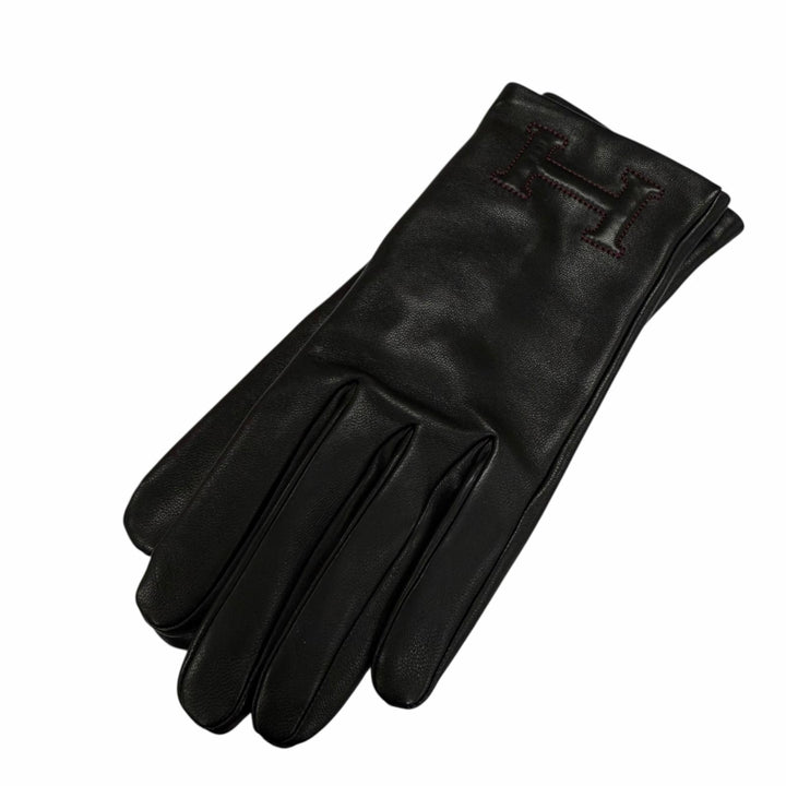 Pristine HERMES Bastille H logo embroidered leather gloves Anjou Glacé 6.5