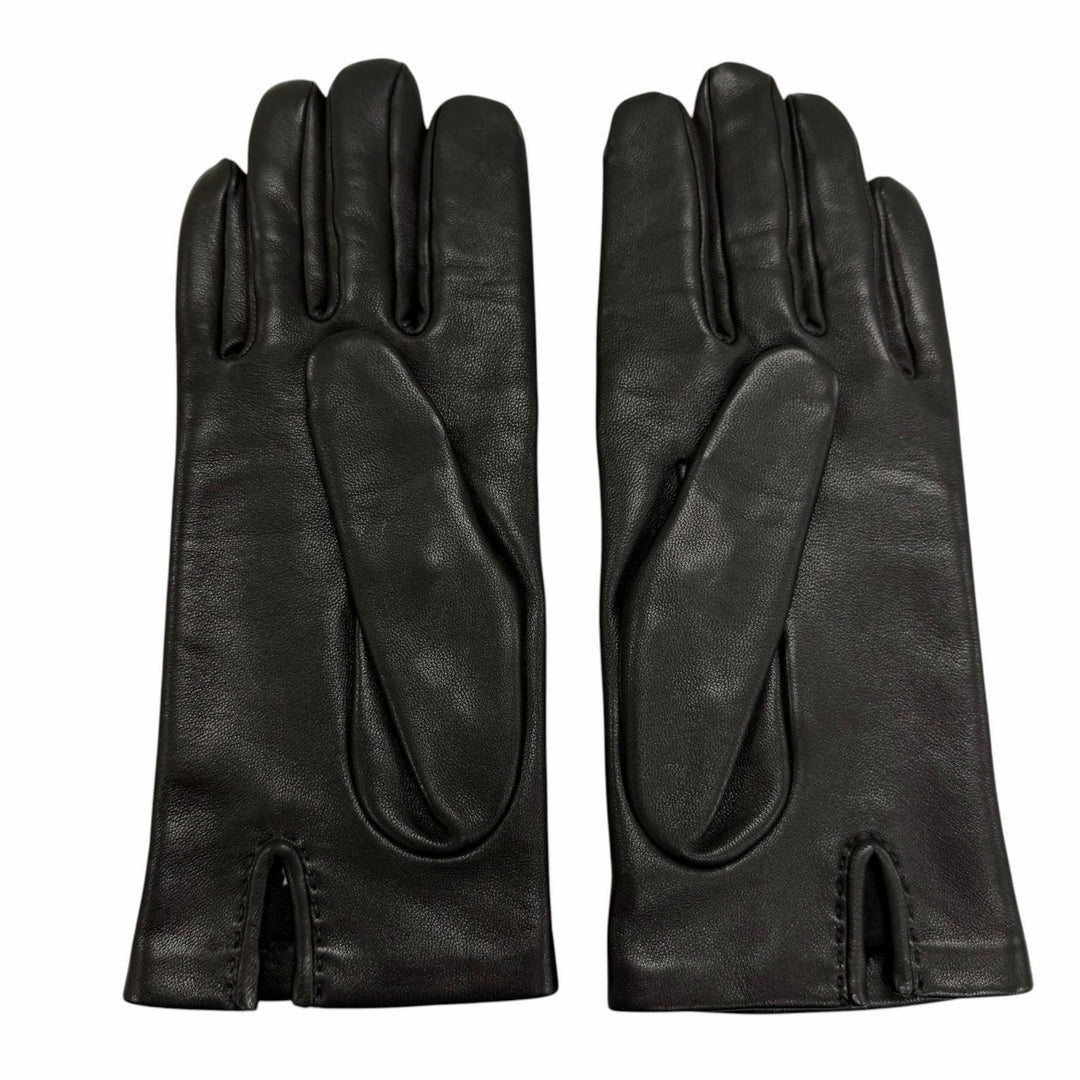 Pristine HERMES Bastille H logo embroidered leather gloves Anjou Glacé 6.5