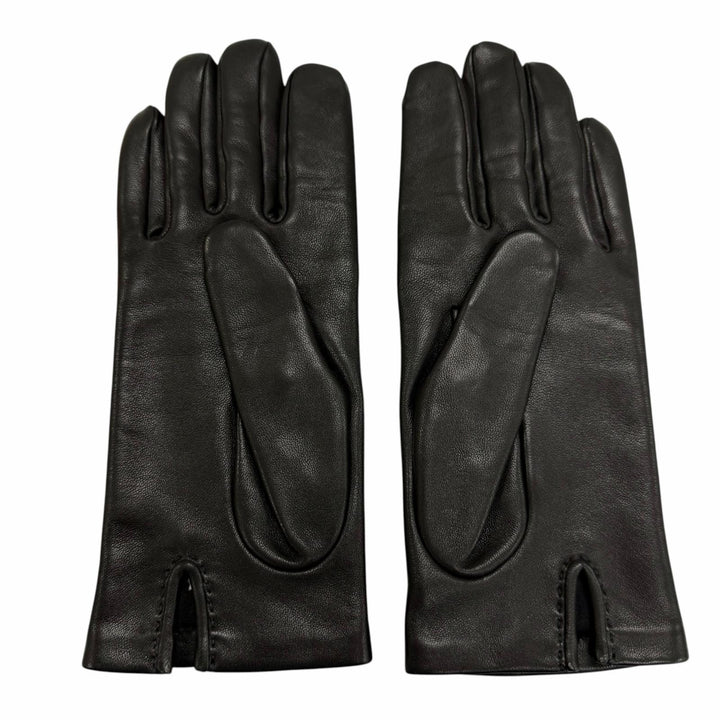 Pristine HERMES Bastille H logo embroidered leather gloves Anjou Glacé 6.5