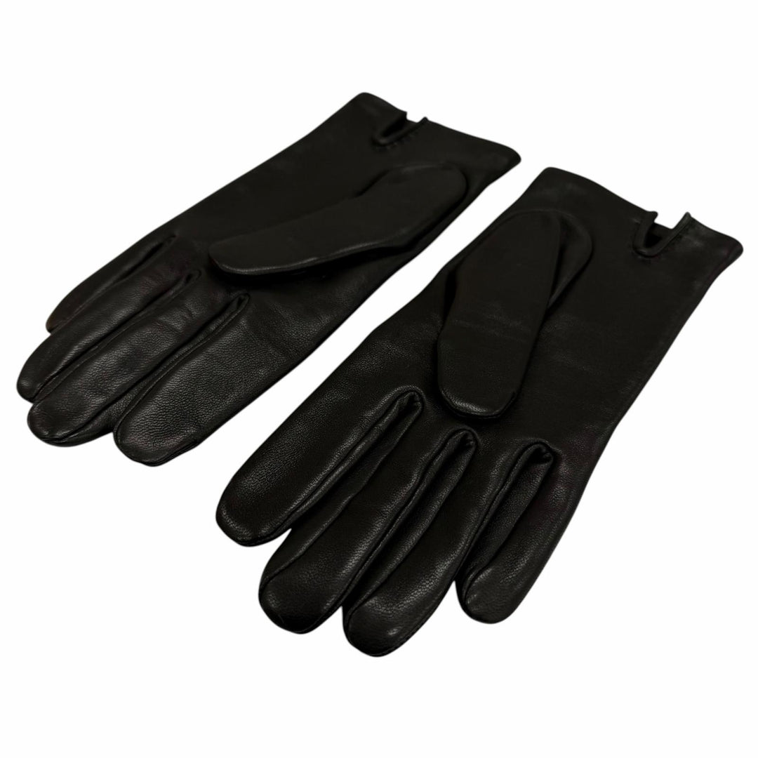Pristine HERMES Bastille H logo embroidered leather gloves Anjou Glacé 6.5