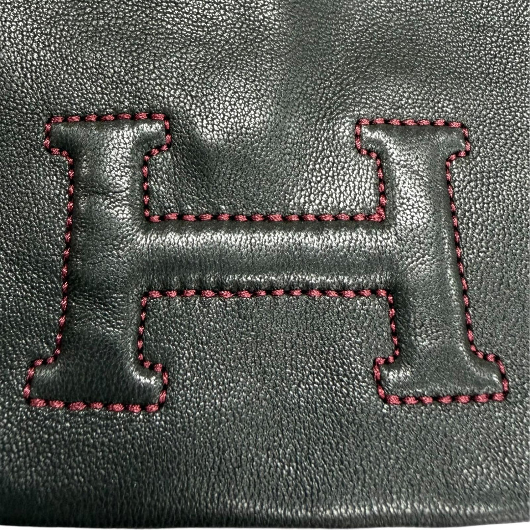 Pristine HERMES Bastille H logo embroidered leather gloves Anjou Glacé 6.5
