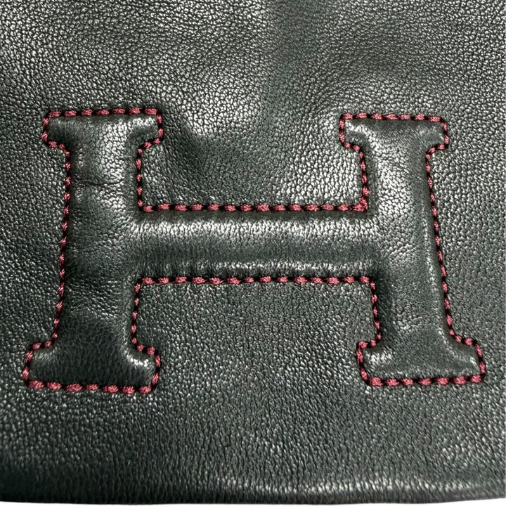Pristine HERMES Bastille H logo embroidered leather gloves Anjou Glacé 6.5