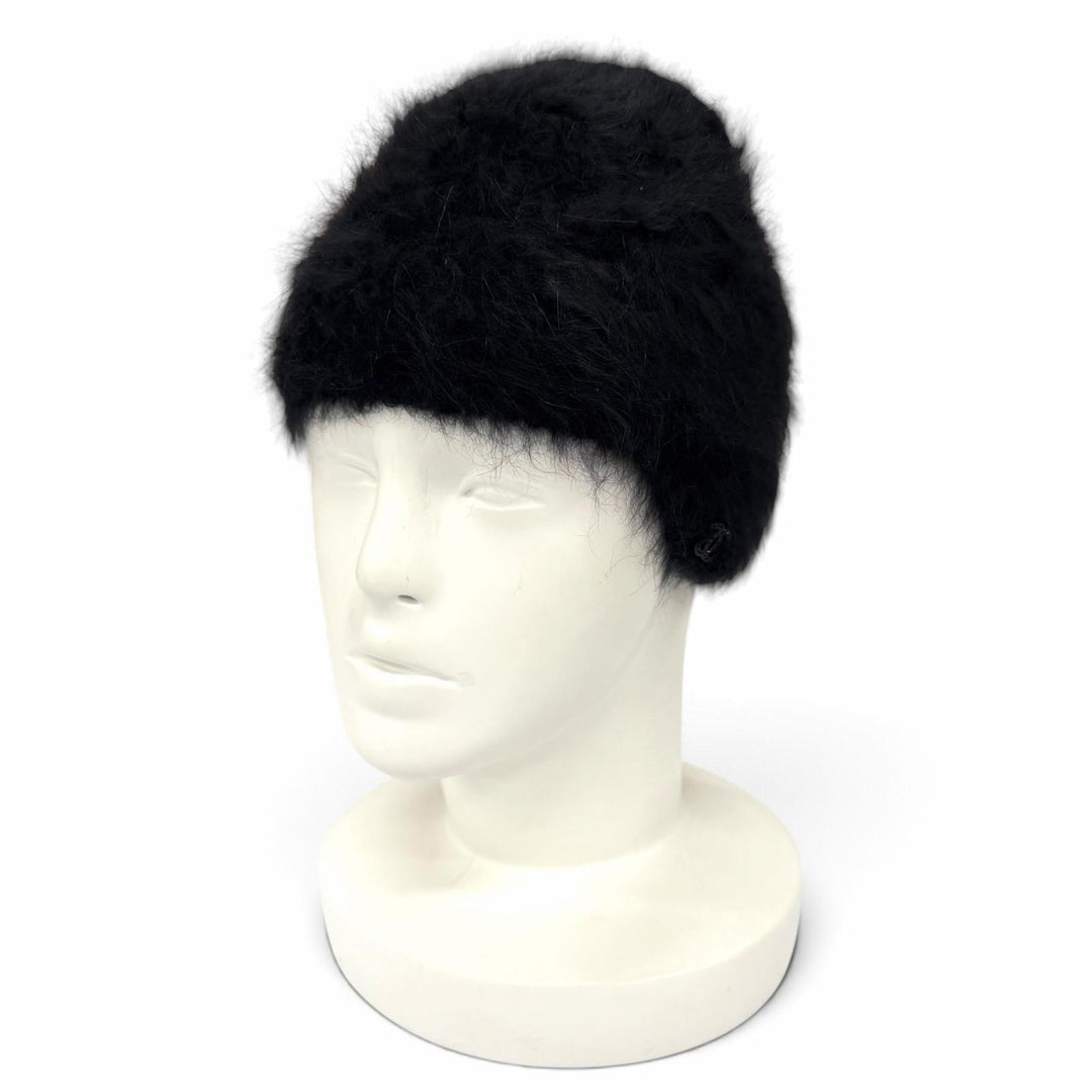 Pristine CHANEL Knit cap Rhinestone COCO Mark knit hat black Angola 2 02A P19735