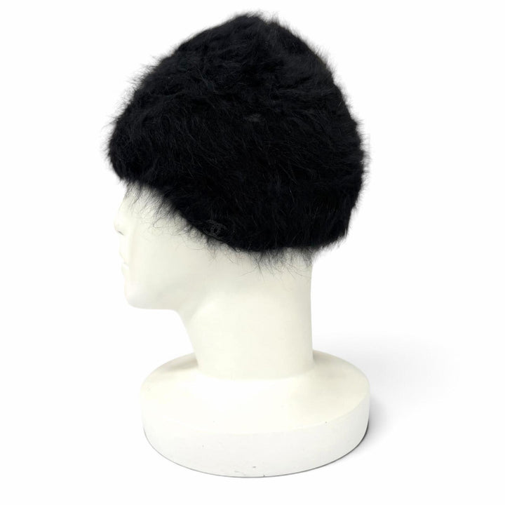 Pristine CHANEL Knit cap Rhinestone COCO Mark knit hat black Angola 2 02A P19735