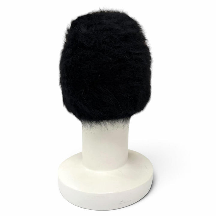 Pristine CHANEL Knit cap Rhinestone COCO Mark knit hat black Angola 2 02A P19735