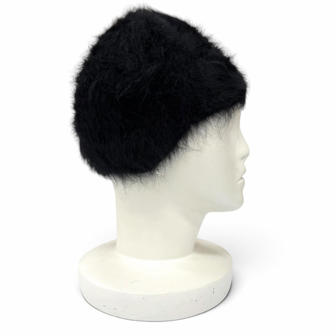 Pristine CHANEL Knit cap Rhinestone COCO Mark knit hat black Angola 2 02A P19735