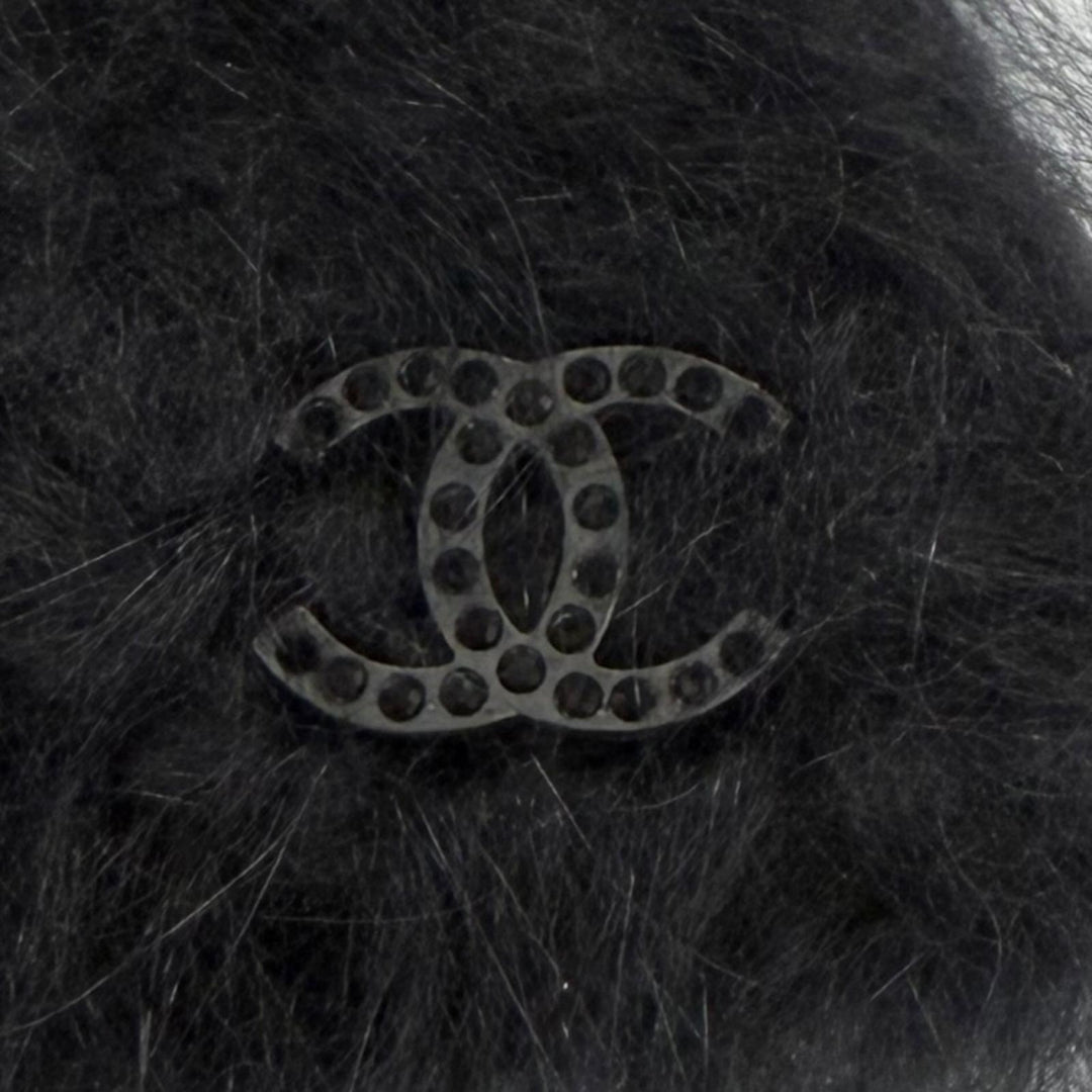 Pristine CHANEL Knit cap Rhinestone COCO Mark knit hat black Angola 2 02A P19735