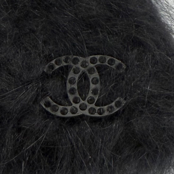 Pristine CHANEL Knit cap Rhinestone COCO Mark knit hat black Angola 2 02A P19735