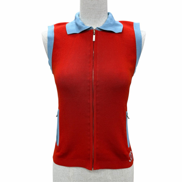 Pristine CHANEL Best COCO Mark ZIP UP Knit Red cotton Women FR 38 02S P19525