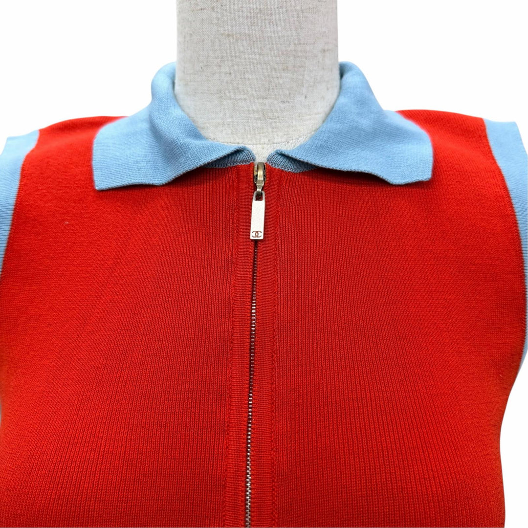 Pristine CHANEL Best COCO Mark ZIP UP Knit Red cotton Women FR 38 02S P19525