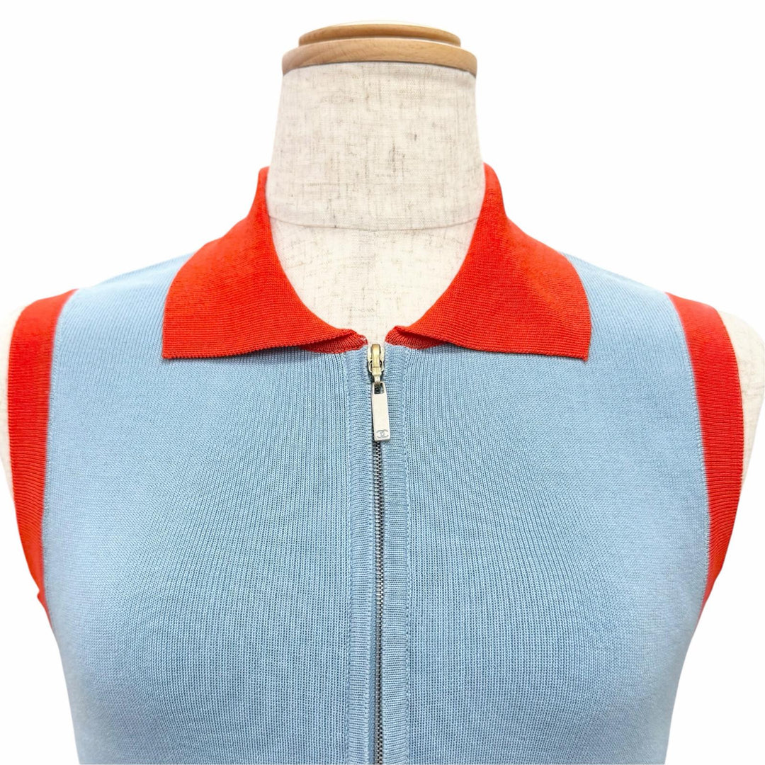Pristine CHANEL Best COCO Mark Zip-Up Knit blue cotton Women FR 38 02S P19525