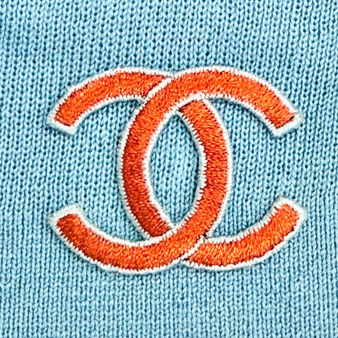 Pristine CHANEL Best COCO Mark Zip-Up Knit blue cotton Women FR 38 02S P19525