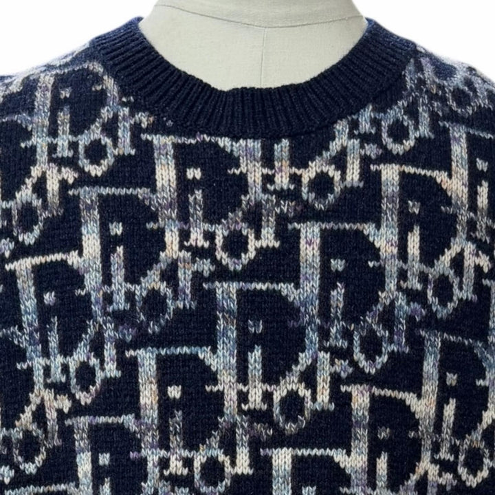 Excellent DIOR Best Oblique Jacquard Knit Navy wool mens XXL 393M662AT344