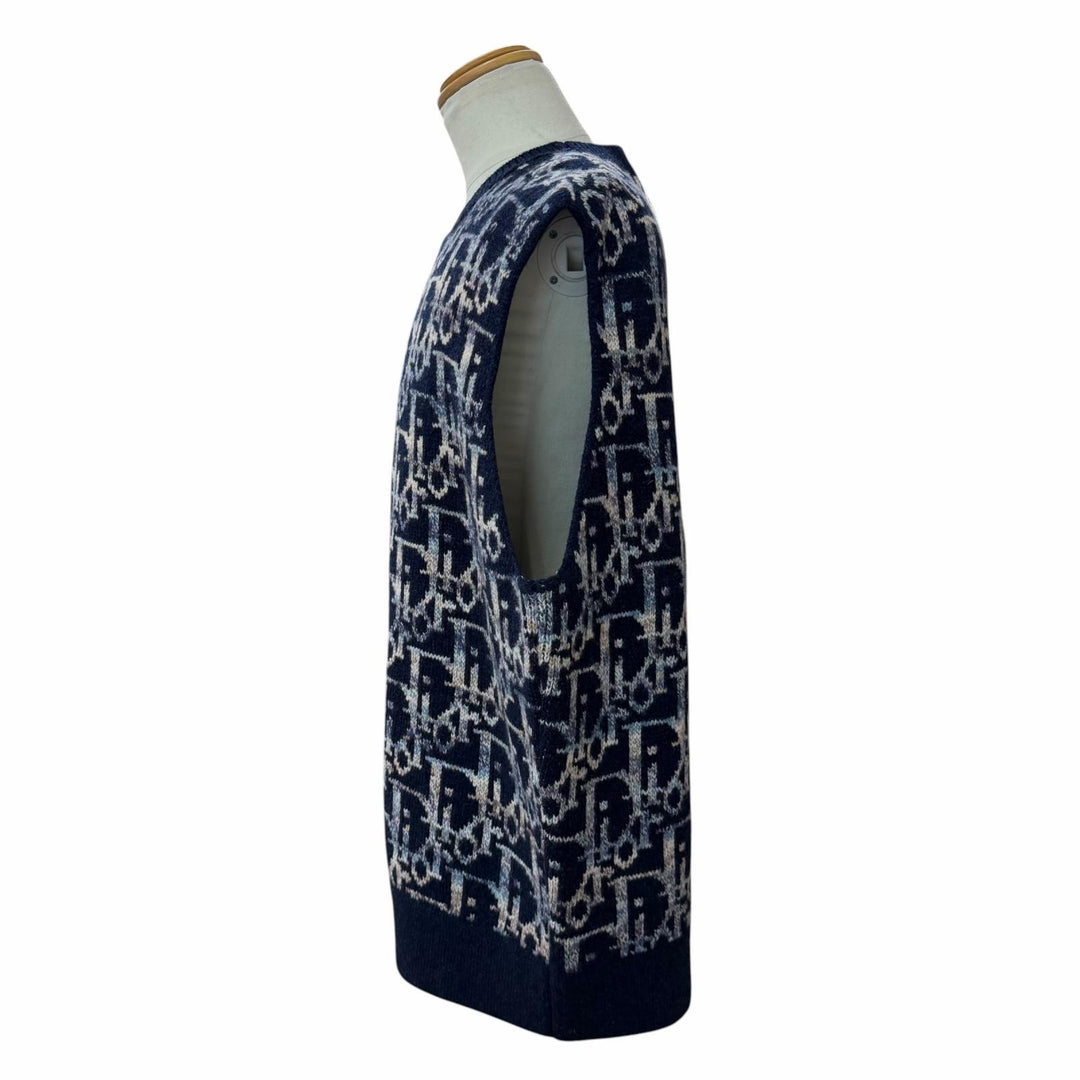 Excellent DIOR Best Oblique Jacquard Knit Navy wool mens XXL 393M662AT344