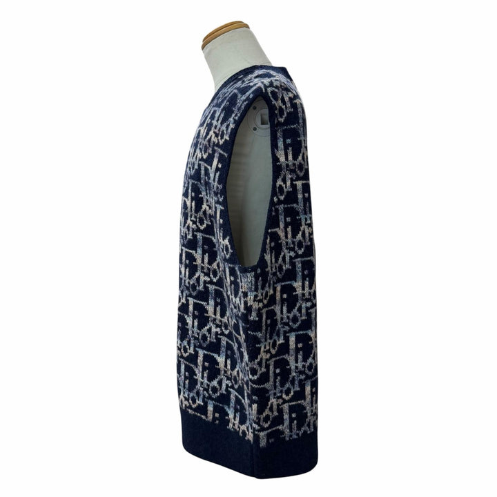 Excellent DIOR Best Oblique Jacquard Knit Navy wool mens XXL 393M662AT344