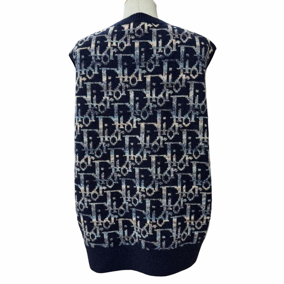 Excellent DIOR Best Oblique Jacquard Knit Navy wool mens XXL 393M662AT344