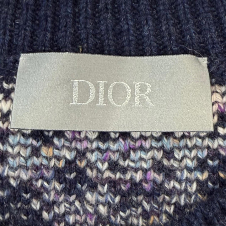 Excellent DIOR Best Oblique Jacquard Knit Navy wool mens XXL 393M662AT344